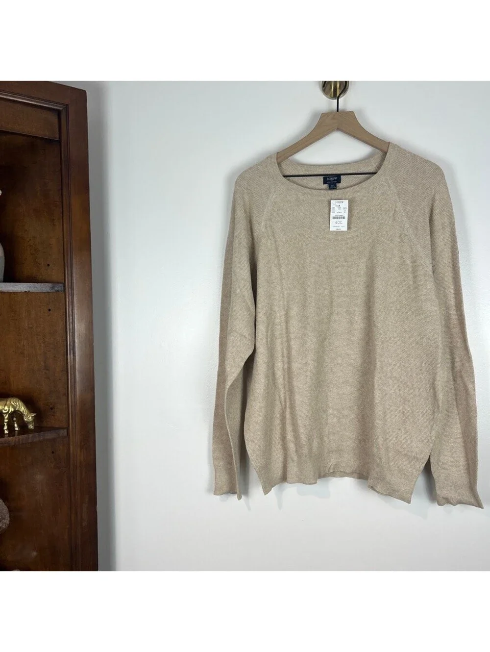 J.Crew NWT XL 100% Cotton Crewneck Sweater Beige Tan Raglan Lightweight
